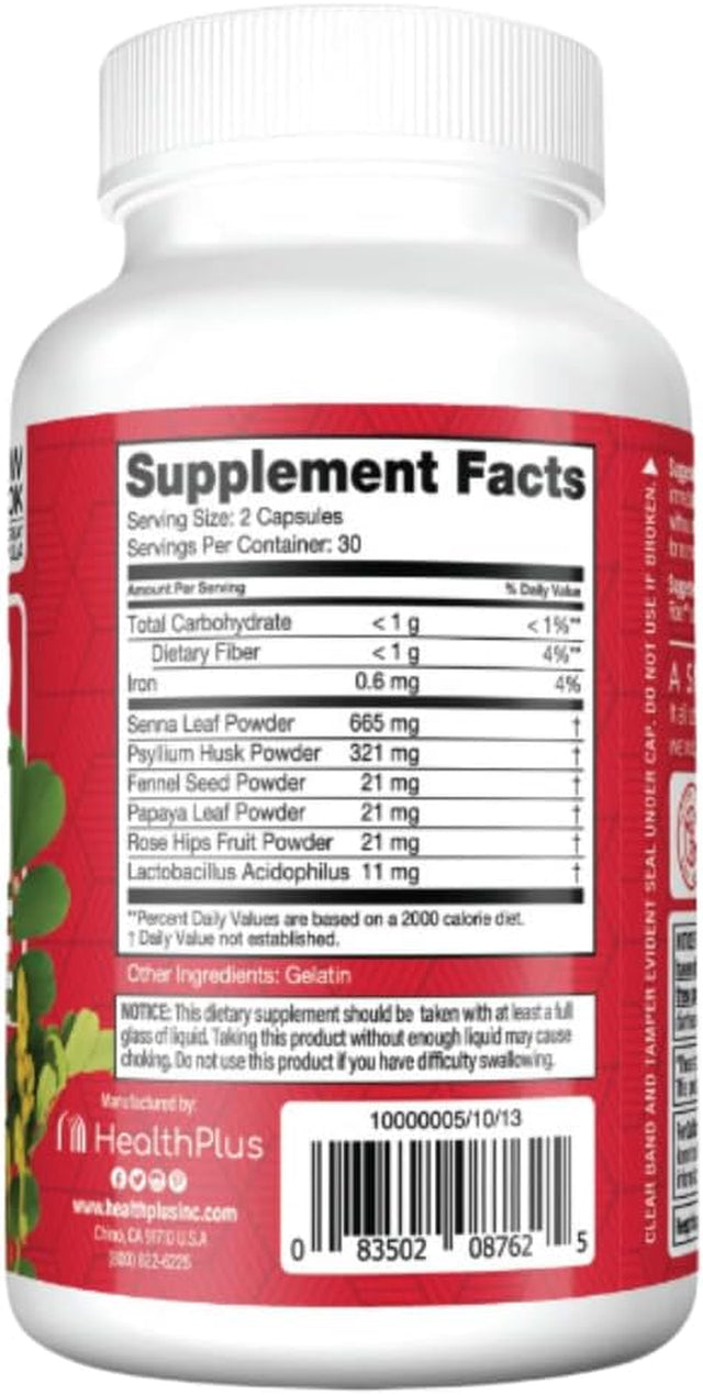 Health plus Super Colon Cleanse Digestive Support | Constipation Relief to Reduce Bloating with Probiotics, Senna Leaf, & Psyllium Husk | More than 1 Cleanse, 60 Capsules