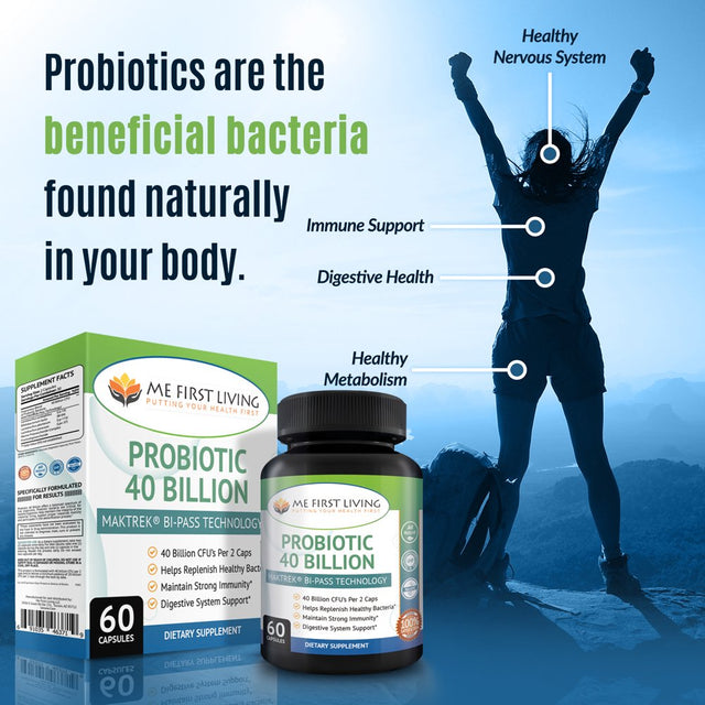 Probiotic 40 Billion CFU Supplement, Maktrek Bi-Pass Technology, Triple Strength, for Men and Women - 60 Capsules