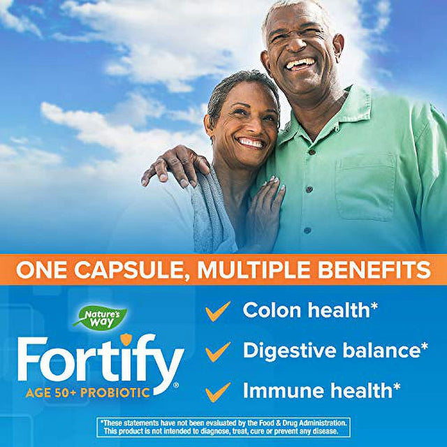 Nature’S Way Fortify 50+ Probiotic, 30 Billion Live Cultures, 10 Strains, Prebiotics, 30 Capsules