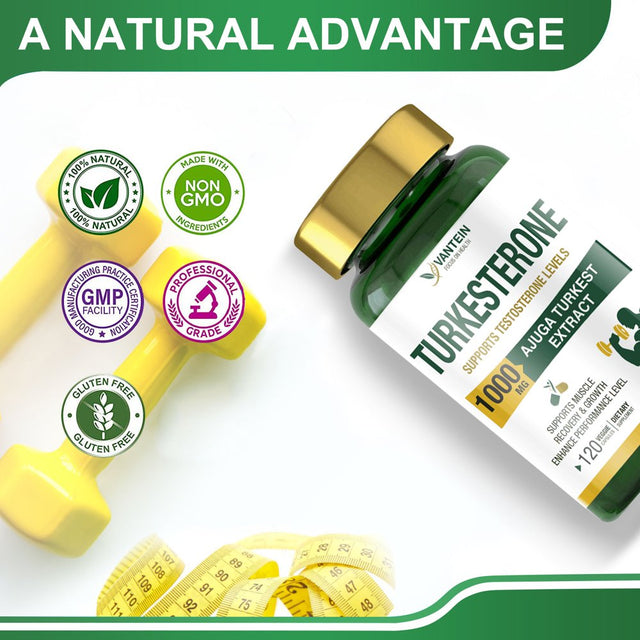 Turkesterone Supplement 1000Mg, Muscle Building and Mood Boost, Tested Male Strength Enhancer and Immune Booster,120 Vegan Capsules