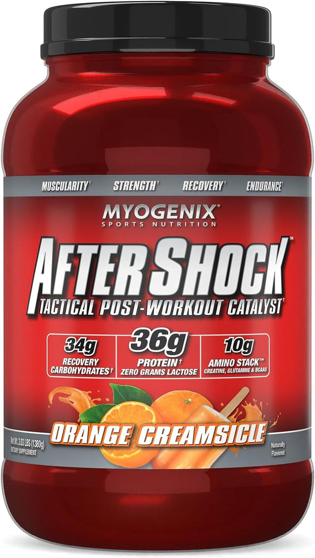 Myogenix Aftershock Post Workout, Unlimited Muscle Growth | Anabolic Whey Protein | Mass Building Carbohydrates | Amino Stack Creatine and Glutamine plus Bcaas | Orange Avalanche - 2.64 LBS