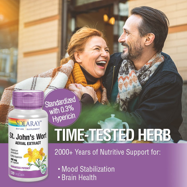 Solaray St Johns Wort Aerial Extract 450Mg, Once Daily | Mood & Brain Health Support | 0.3% Hypericin | 120Ct