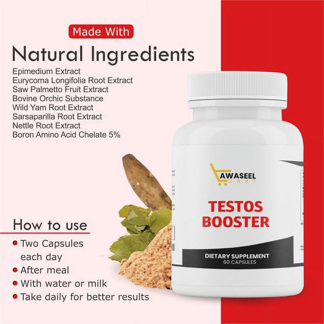 Tawaseel Men'S Testosterone Booster - Natural Supplement for Muscle Strength and Performance - 60 Capsules