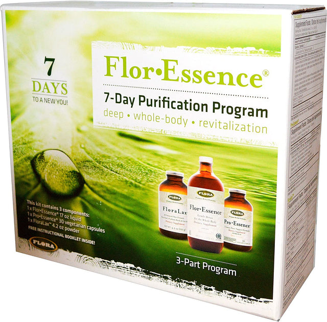 Flora - Flor-Essence 7-Day, 3-Step Kit for Full Body Detox & Cleanse, Detox Kit Contains Detox Tea, Proessence for Urinary Health and Floralax Laxative, Plant-Based, Gluten Free, Non GMO