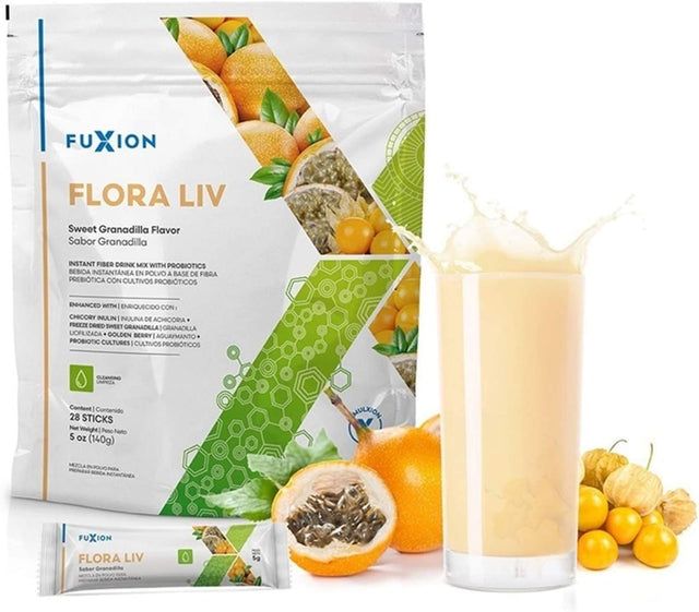 Petseeker Fast Acting Immune Defense-Fuxion Flora Liv,10Bil CFU Active Live Probiotics Formulated W,Prebiotic Fiber from Chicory Inulin for Good Bacteria Self-Regeneration(Sweet Granadilla,28 Sachets)