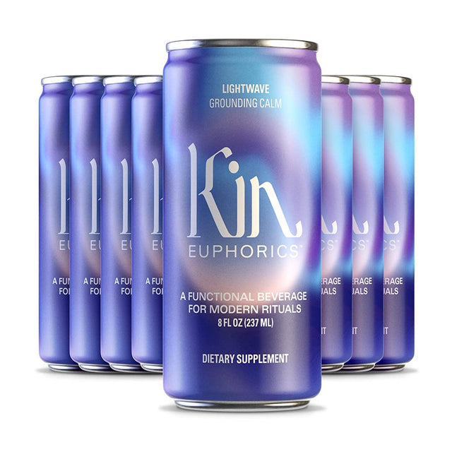 Lightwave by Kin Euphorics, Non Alcoholic Spirits, Ready to Drink, Nootropic, Botanic, Adaptogen Drink, Lavender-Vanilla, Ginger, and Birch, Calm the Mind and Mellow the Mood, 8 Fl Oz (8Pk)