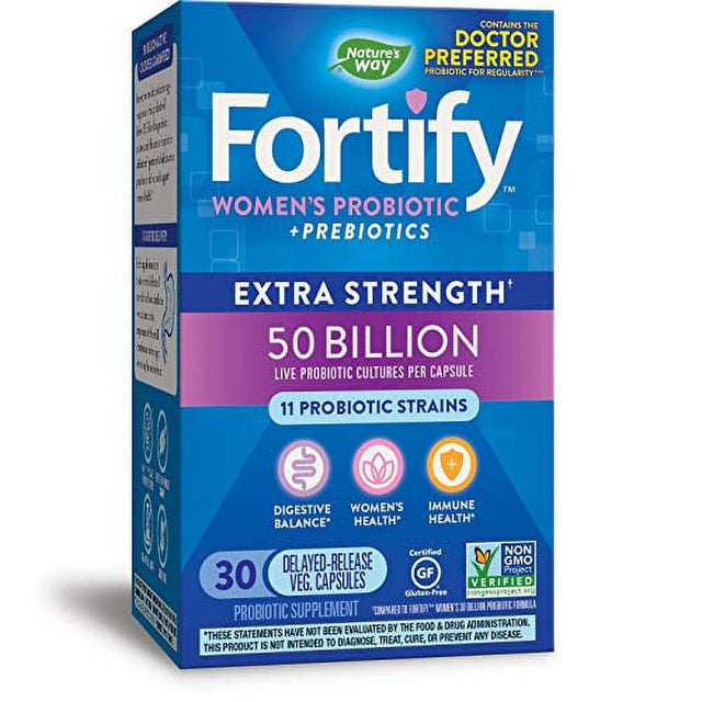 Nature'S Way Fortify Women'S Extra Strength Daily Probiotic, 50 Billion Live Cultures, 11 Strains, 30 Capsules