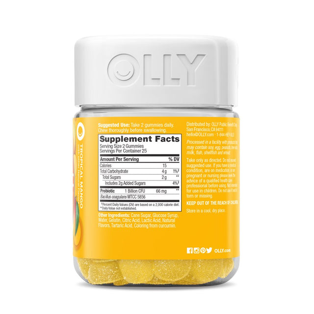 OLLY Probiotic Gummy, Immune & Gut Health, Digestive Supplement, Mango, 50 Ct