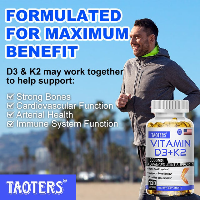 TAOTERS Vitamin K2 (MK7) with D3 Supplement to Support Joint, Bone, and Immune Health Non-Gmo Formula Easy-Swallow Vitamin D and K Complex.