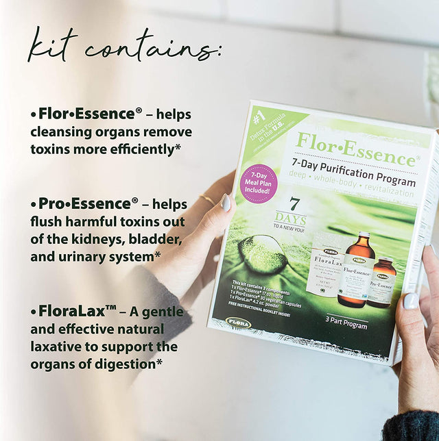 Flora - Flor-Essence 7-Day, 3-Step Kit for Full Body Detox & Cleanse, Detox Kit Contains Detox Tea, Proessence for Urinary Health and Floralax Laxative, Plant-Based, Gluten Free, Non GMO