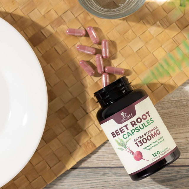 Beet Root Powder Capsules - Supports Athletic Performance, Digestive Health, Immune System - Nature'S Beet Root Extract Supplement 1300Mg per Serving - Vegan, Gluten Free, Non-Gmo - 120 Capsules