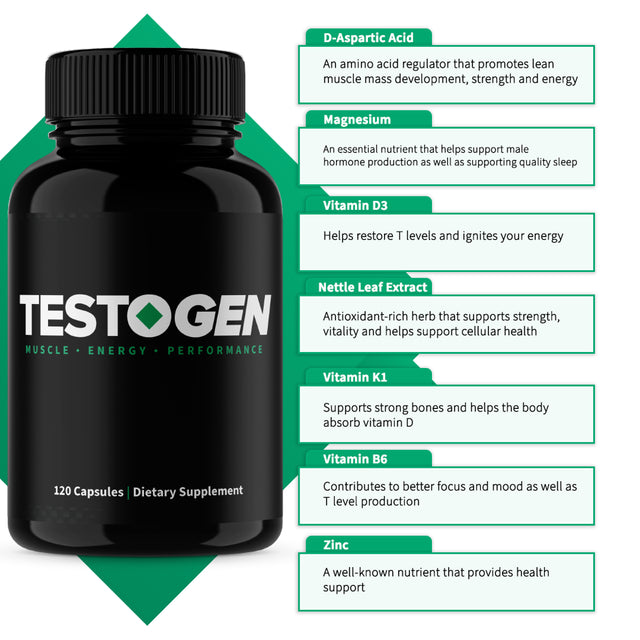 Testogen Testosterone Booster - Muscle, Energy, Performance - Maximum Strength Formula for Men