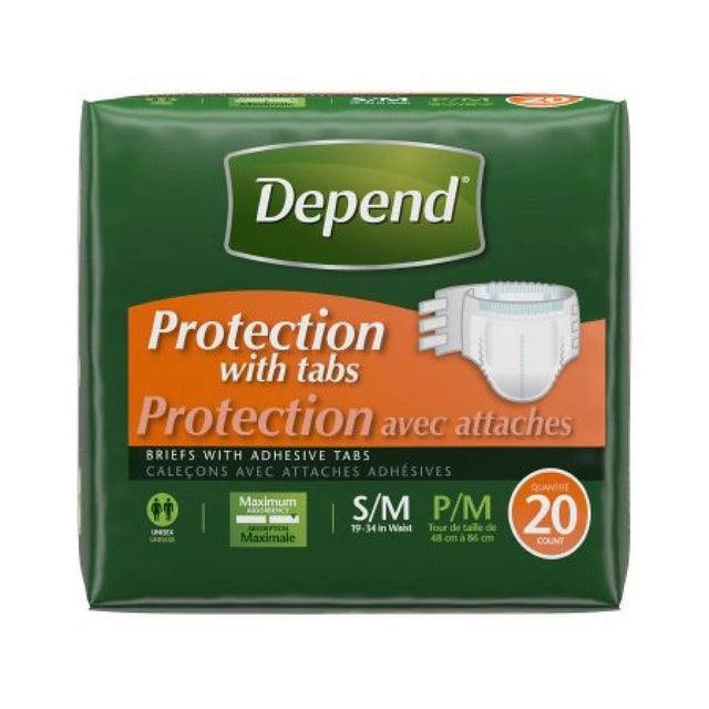 Depend Briefs with Adhesive Tabs, Heavy Absorbency, Small/Medium, 20 Count
