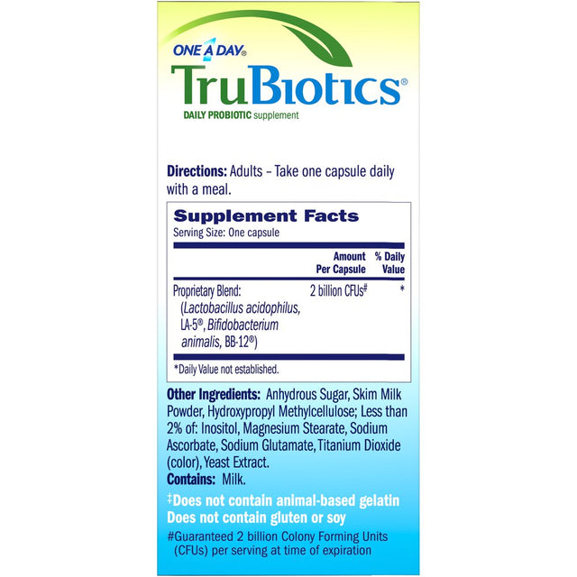 One a Day Trubiotics, Daily Probiotic Supplement for Digestive Health, 30-Capsule Box