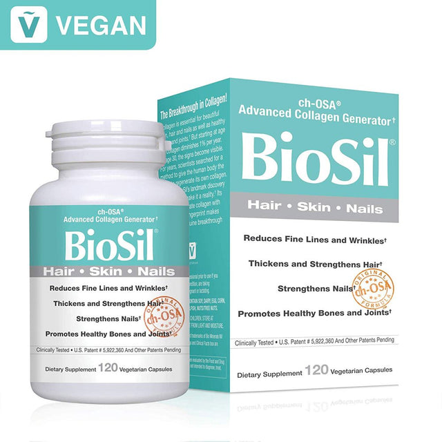 Biosil by Natural Factors, Hair, Skin, Nails, Supports Healthy Growth and Strength, Vegan Collagen, Elastin and Keratin Generator, 120 Capsules (120 Servings) (FFP)