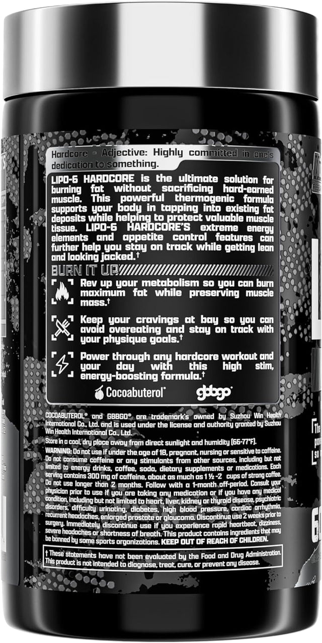Lipo-6 Hardcore Weight Loss Supplement, Appetite Suppressant, Diet Pills, Fat Burner Capsules – 60 Count (1)