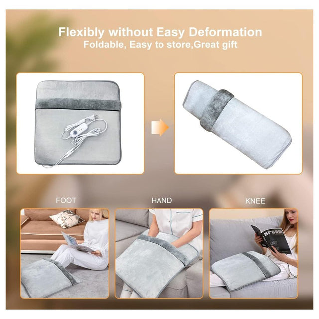 Double Sided Foot Warmer,Electric Feet Heating Pads for Women and Man with Non-Slip & Machine Washable,Electric Heated Foot Warmers with 8 Hrs Timer for Bed,Under Desk,Office,Home & Neuropathy,Grey