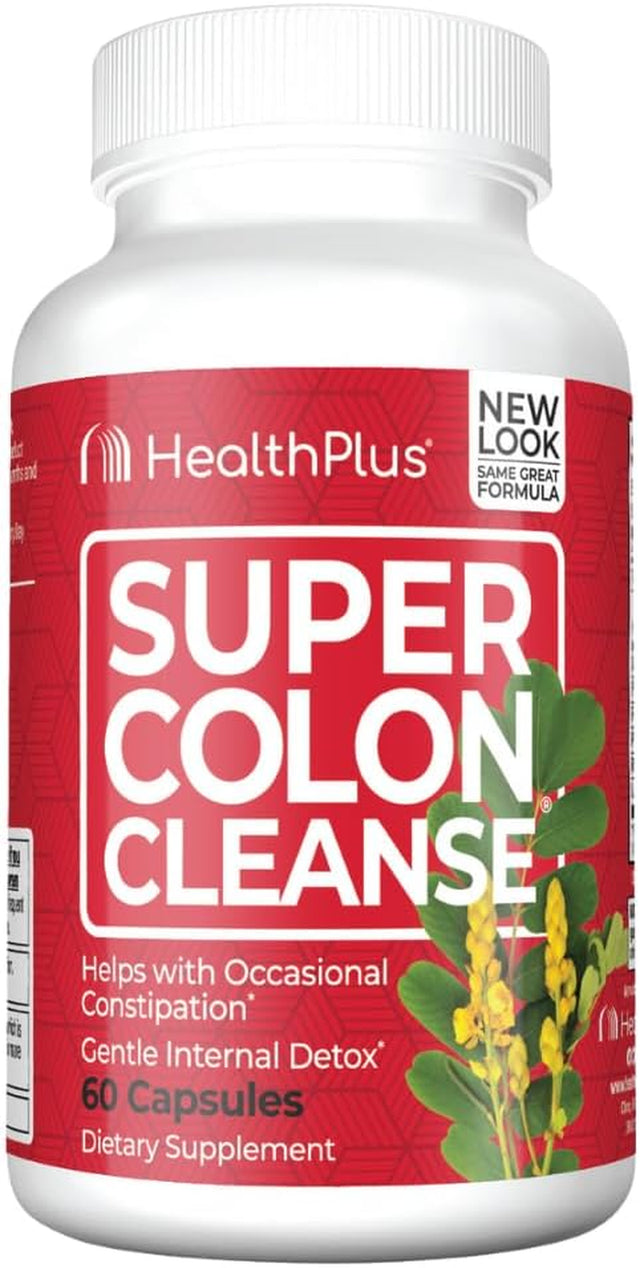 Health plus Super Colon Cleanse Digestive Support | Constipation Relief to Reduce Bloating with Probiotics, Senna Leaf, & Psyllium Husk | More than 1 Cleanse, 60 Capsules