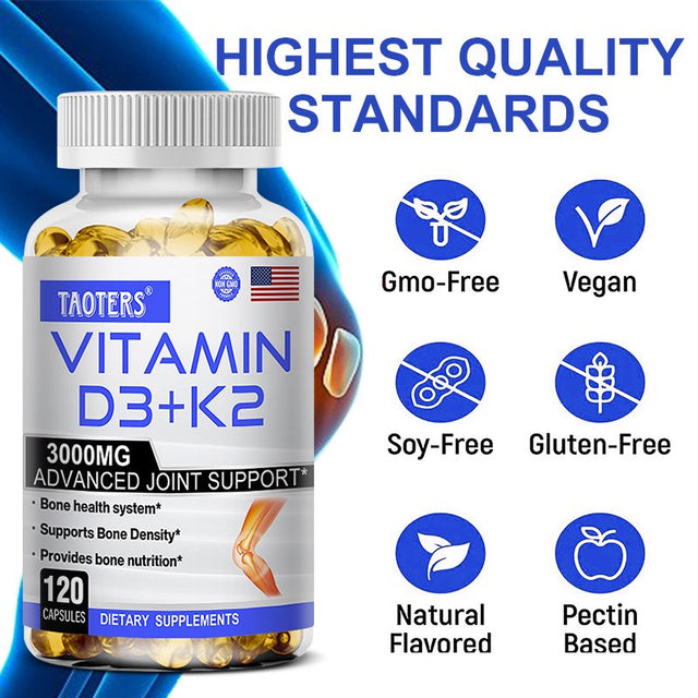 TAOTERS Vitamin K2 (MK7) with D3 Supplement to Support Joint, Bone, and Immune Health Non-Gmo Formula Easy-Swallow Vitamin D and K Complex.