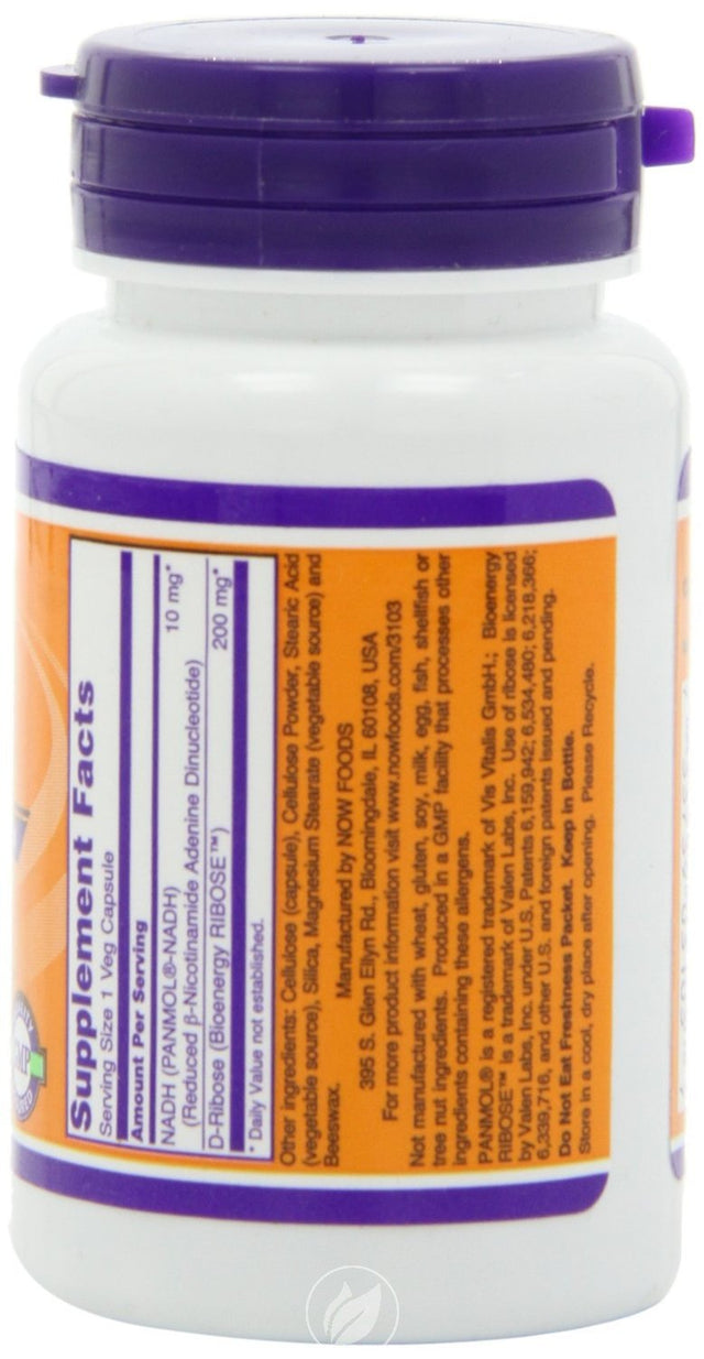 NOW Supplements Nadh 10Mg with 200Mg Ribose 60 Vcaps