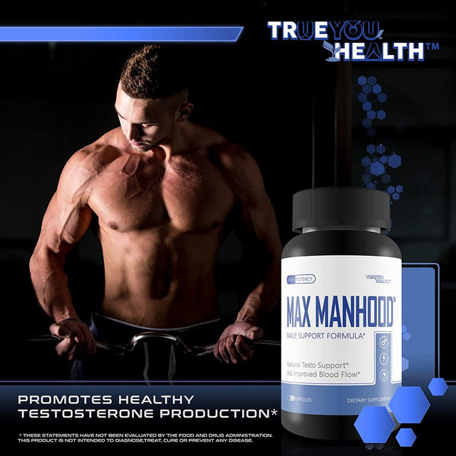 Max Manhood Testosterone Booster Pills - Aids in Improved Muscle Growth, Performance, & Nutrient Delivery - with L-Arginine for Blood Flow - 60 Count