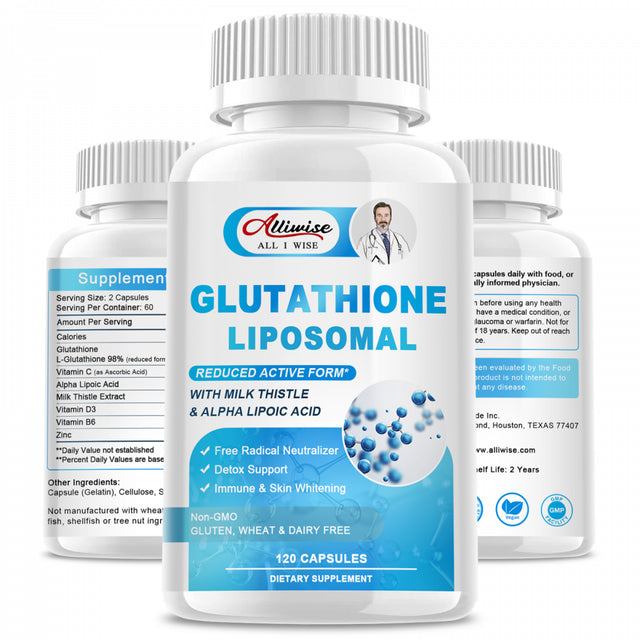 Alliwise Liposomal Glutathione Supplement 1800Mg - Natural Liver Detox & Antioxidant Support - Vegan, Non-Gmo, Gluten-Free - 120 Capsules