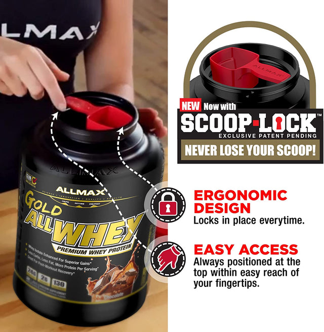 ALLMAX Gold ALLWHEY, Chocolate - 5 Lb - 24 Grams of Protein per Scoop - Gluten Free, Low Carb & Low Sugar - Approx. 71 Servings