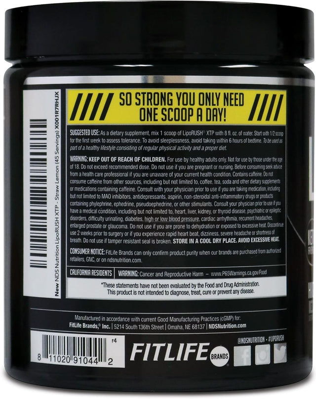 LIPORUSH NDS Nutrition XTP Thermogenic Fat Burner with L-Carnitine - Energy, Focus, and Appetite Control - Extreme Thermogenic Fat Burning Powder Weight Loss - Strawberry Lemonade (45 Servings)
