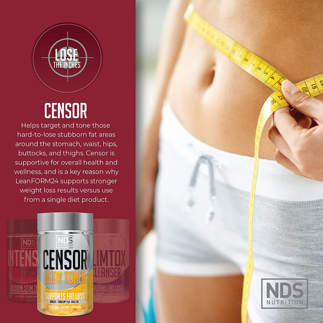 Leanform24 NDS Nutrition Complete Diet Kit Weight Loss - Decrease Appetite and Energy Booster - L-Carnitine and CLA (Intensify Black 90 Capsules, Censor 90 Softgels, and Slim-Tox 90 Capsules)