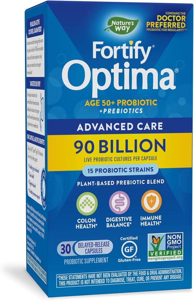 Nature’S Way Fortify Optima Age 50+ Daily Probiotic + Prebiotic, 90 Billion, 15 Strains, 30 Capsules
