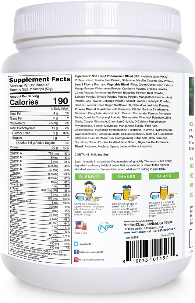 Lean1 Mango, 15 Serving Tub, Fat Burning Meal Replacement by Nutrition53