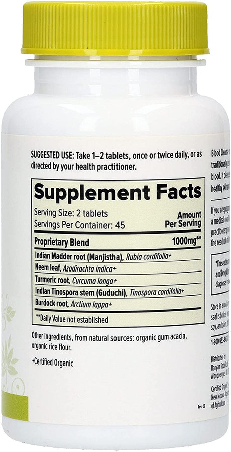 Banyan Botanicals Blood Cleanse Tablets – Organic Supplement with Manjistha & Turmeric – Blood Cleansing Herbs for Detox, Healthy Circulation & Skin* – 90 Tablets – Non GMO Sustainably Sourced Vegan