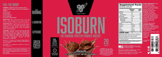 BSN ISOBURN, Lean Whey Protein Powder, Fat Burner for Weight Loss with L-Carnitine - Chocolate Milkshake, (20 Servings), 1.32 Pound (Pack of 1)