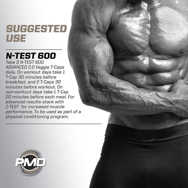 PMD Sports N-Test 600 Advanced Nitric Oxide Booster for Men - with Clinically Studied Testofen - Lean Muscle and Strength Gains with Estrogen Suppression (90 Veggie -Caps)