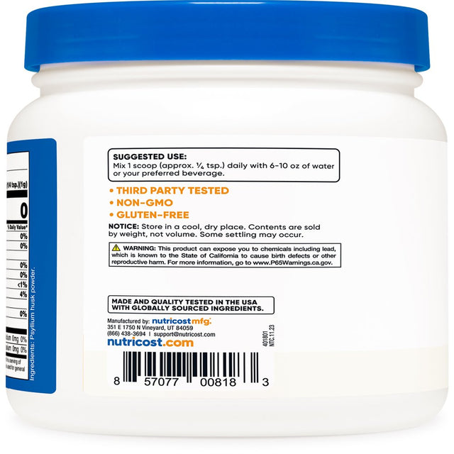 Nutricost Psyllium Husk Ground Powder (1Lbs) - Gluten Free and Non-Gmo Supplement
