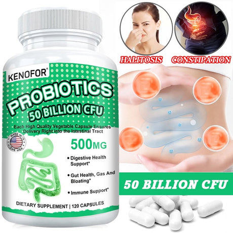 KENOFOR Probiotic 50 Billion for Women and Men with Lactobacillus Acidophilus for Digestive, Colon and Immune Support Daily Gas Relief Dairy-Free