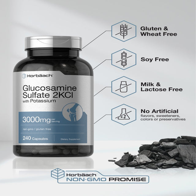 Glucosamine Sulfate 2KCI with Potassium | 3000Mg | 240 Capsules | by Horbaach