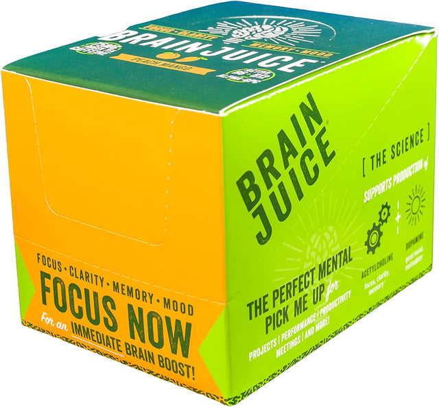 Brainjuice Brain Booster Shot, Original Peach Mango | Brain Support Supplement with Alpha GPC, B5, B6, B12 | Improved Energy, Memory, Focus, Clarity, & Mood | Gluten-Free, Non-Gmo | 2.5 Fl Oz, 12 Pack