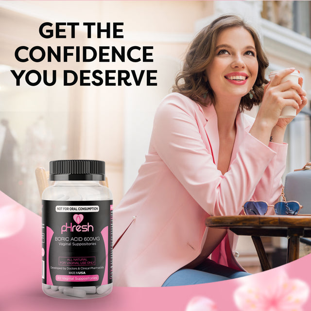 Phresh Boric Acid Suppositories (600 Mg, 30 Count) with 15 Suppository Applicators - Made in USA