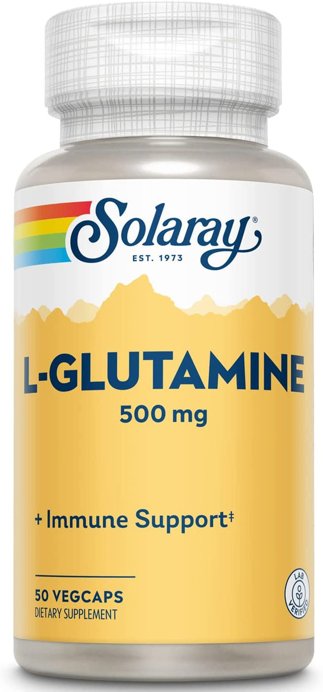 SOLARAY L-Glutamine 500Mg | Healthy Muscle Recovery, Gastrointestinal & Immune System Support | Non-Gmo | Vegan | Lab Verified | 50 Vegcaps
