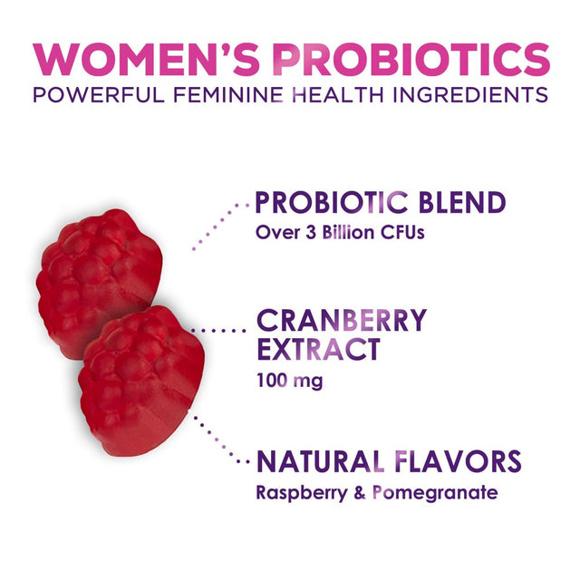 Probiotics for Women + Cranberry - 3 Billion CFU Guaranteed & 6 Vegan Strains for Women'S Vaginal, Digestive, Ph & Immune Health Support, Womens Probiotic Gummy, Shelf Stable, No Gluten - 120 Gummies