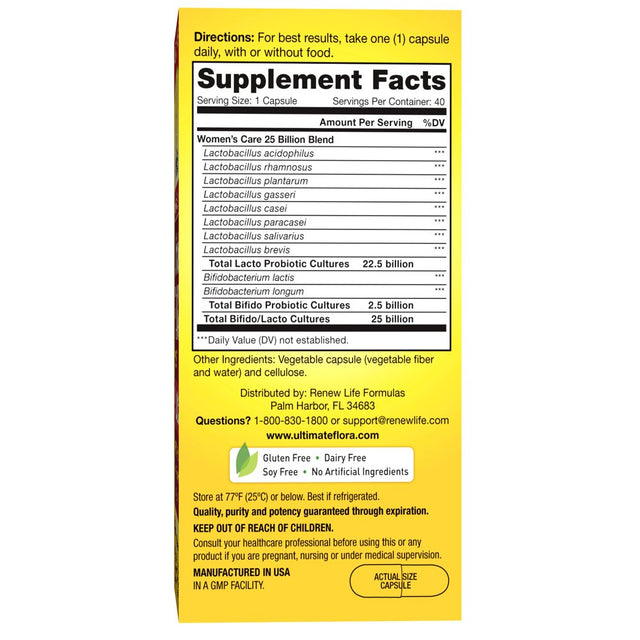 Renew Life - Ultimate Flora Probiotic Women'S Care - 25 Billion - 40 Vegetable Capsules