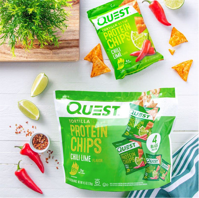 Quest Tortilla Style Protein Chips, Chili Lime, Gluten Free, 1.1Oz, 4Ct