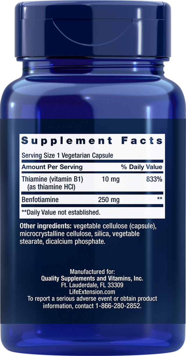 Life Extension Mega Benfotiamine, 250 Mg, 180 Vegetarian Capsules