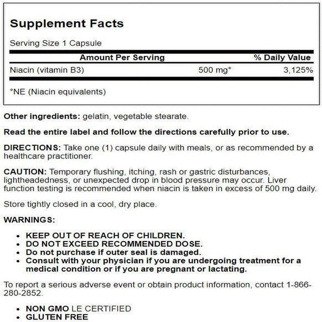 Life Extension Vitamin B3 Niacin 500 Mg 100 Caps
