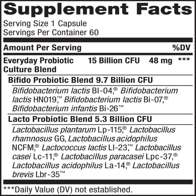 Renew Life Ultimate Flora Adult Everyday Probiotic, Unisex, 15 Billion CFU, 60 Capsules