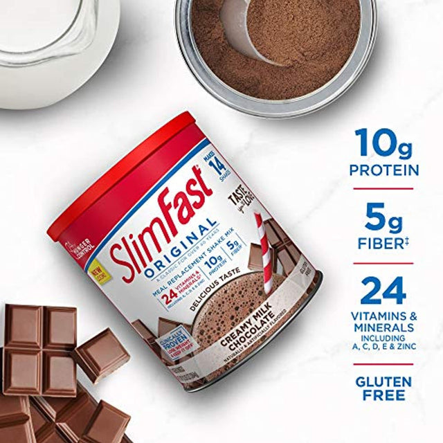 Slimfast Meal Replacement Powder, Original Creamy Milk Chocolate, Weight Loss Shake Mix, 10G of Protein, 14 Servings (Pack of 3)