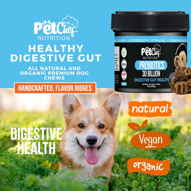 Pet Chef Nutrition Probiotic Soft Treats for Dogs | Digestive Gut Health, Gas & Bloating, Constipation, Diarrhea & Upset Stomach | Premium Chewable Treats for Pets - All Ages & Sizes - 140 Ct (Bacon)