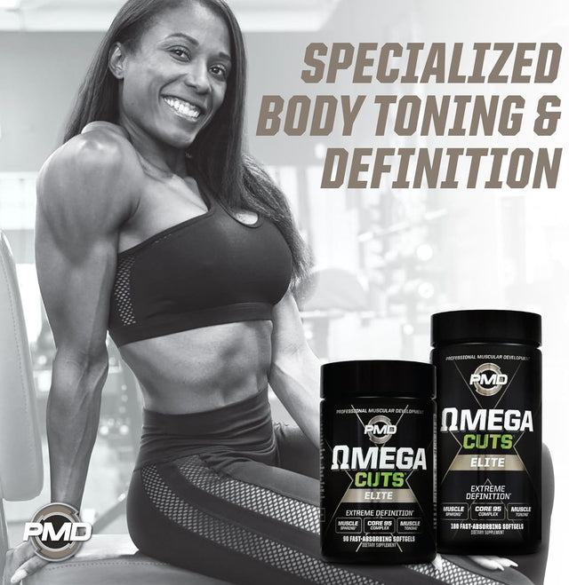 PMD Sports Omega Cuts Elite Fat Loss-Muscle Defining Formula - Omega Fatty Acids, Mct'S and CLA for Muscle Definition and Maintenance - Keto Friendly for Women and Men - Stimulant Free (90 Softgels)