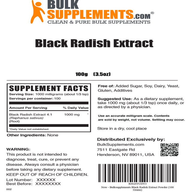 Bulksupplements.Com Black Radish Extract Powder - Sugar Balance Herbal Supplement for Liver (100 Grams - 3.5 Oz)